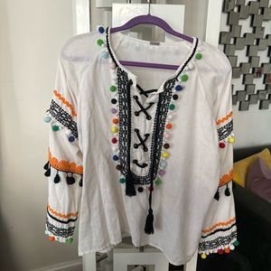 Embroidered long sleeve blouse. One of a kind shirt